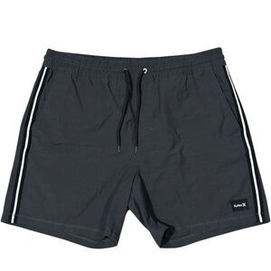 Hurley Mens Flat Front Shorts Hybrid Shorts Gray Stripe Logo Drawstring L